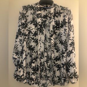 Apt. 9 Black and White Floral Button Down Blouse